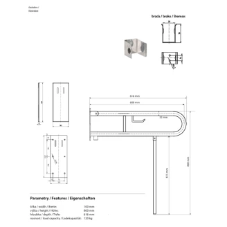 Fællbare Støttegreb & Ben med Toiletpapirholder <strong>Steda</strong>  60 cm Dobbelt Krom Mat