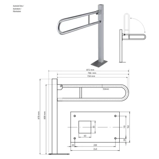 Fællbare Støttegreb Gulvmonteret <strong>Steda</strong>  75 cm Krom Blank Uden Betræk