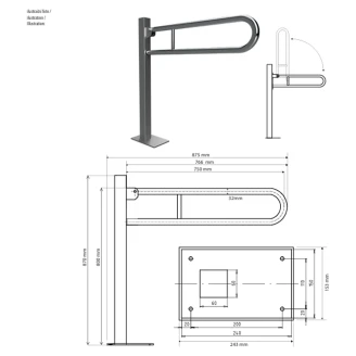 Fællbare Støttegreb Gulvmonteret <strong>Steda</strong>  75 cm Hvid Mat