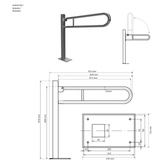 Fællbare Støttegreb Gulvmonteret <strong>Steda</strong>  81 cm Hvid Mat