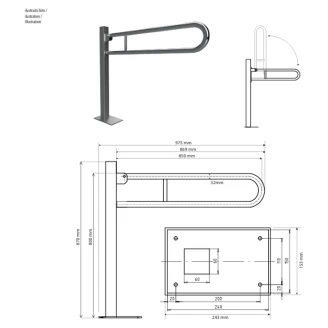 Fællbare Støttegreb Gulvmonteret <strong>Steda</strong>  85 cm Hvid Mat