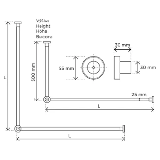 Hjørne Bruseforhængsstang 90 cm Krom Blank