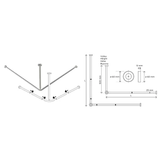 Hjørne Bruseforhængsstang 90 cm Krom Blank