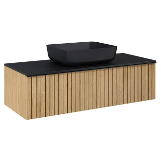 Håndvaskskab <strong>Haiku</strong>  Eg Træ 120 cm med Håndtereen Sort & Bordplade Sort