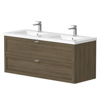 Dobbelt Håndvask <strong>Craftwood</strong>  Egfaner Smoked Oak Mat 120 cm med Vask Hvid Blank
