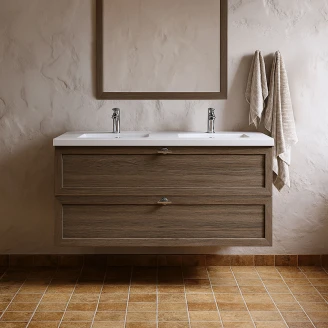 Dobbelt Håndvask <strong>Craftwood</strong>  Egfaner Smoked Oak Mat 120 cm med Vask Hvid Blank