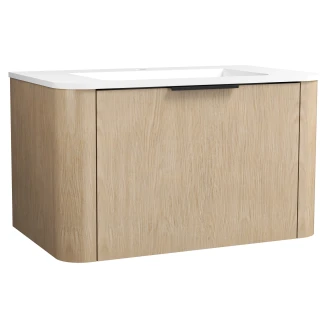 Håndvaskskab <strong>Delvia</strong>  Lys Træ Mat 80 cm med Vask Hvid Mat
