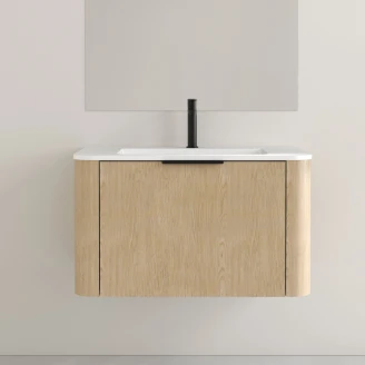 Håndvaskskab <strong>Delvia</strong>  Lys Træ Mat 80 cm med Vask Hvid Mat
