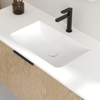 Håndvaskskab <strong>Delvia</strong>  Lys Træ-Stribet Mat 100 cm med Vask Hvid Mat