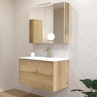 Håndvaskskab <strong>Odea</strong>  Lys Træ Mat 80 cm med Vask Hvid Blank