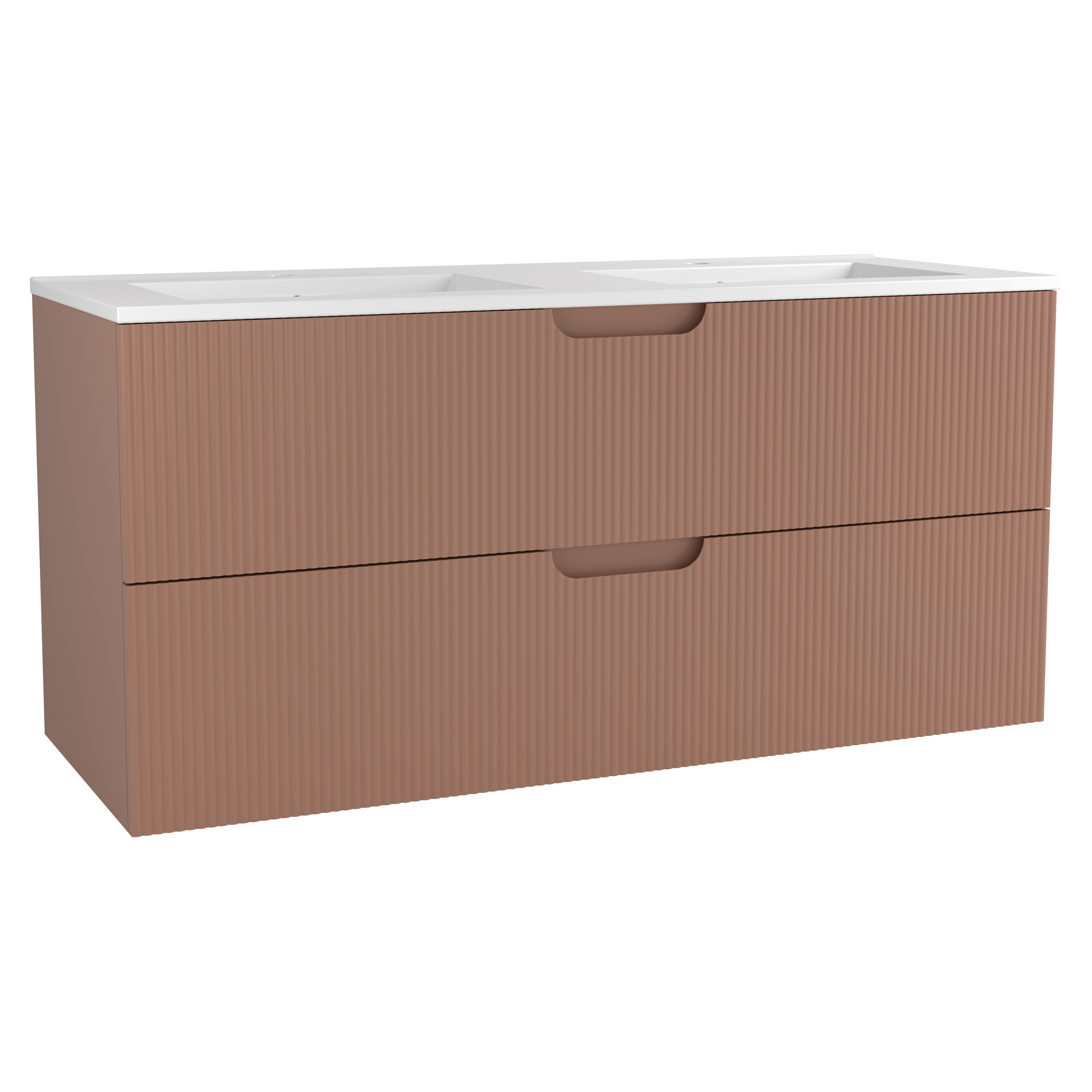 Håndvaskskab Asta Terrakotta Mat 120 cm med Dobbelt Vask Hvid Blank