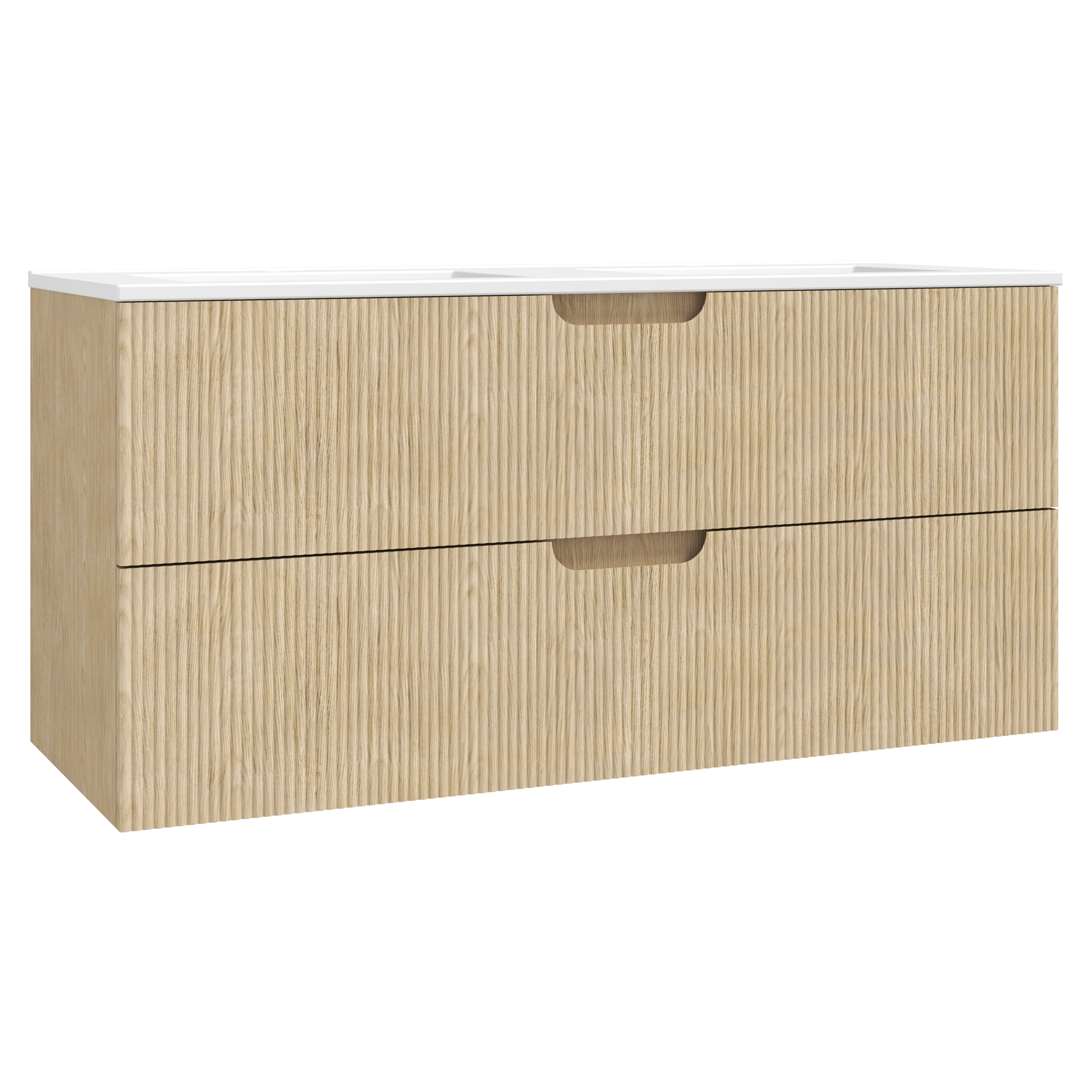 Håndvaskskab Asta Lys Træ Mat 120 cm med Dobbelt Vask Hvid Blank
