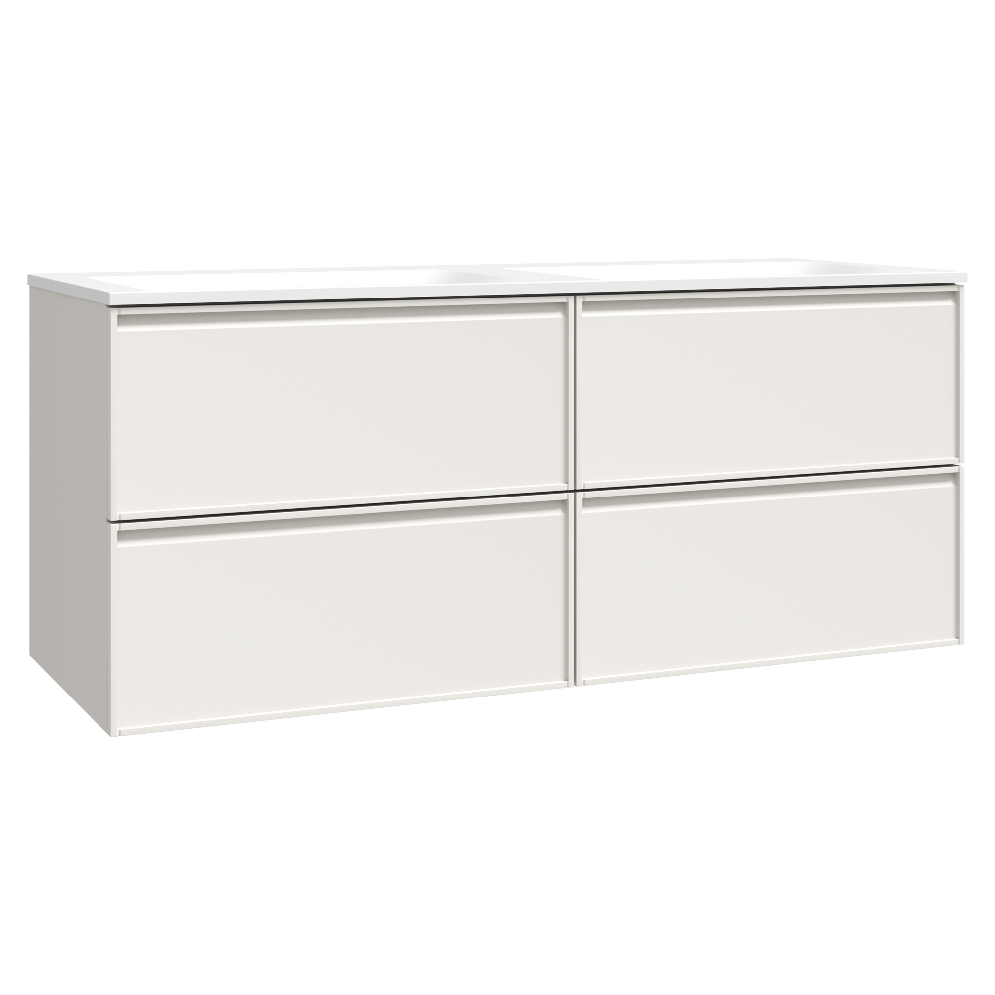 Håndvaskskab Isla Elfenbenshvid Mat 120 cm med Dobbelt Vask Hvid Blank