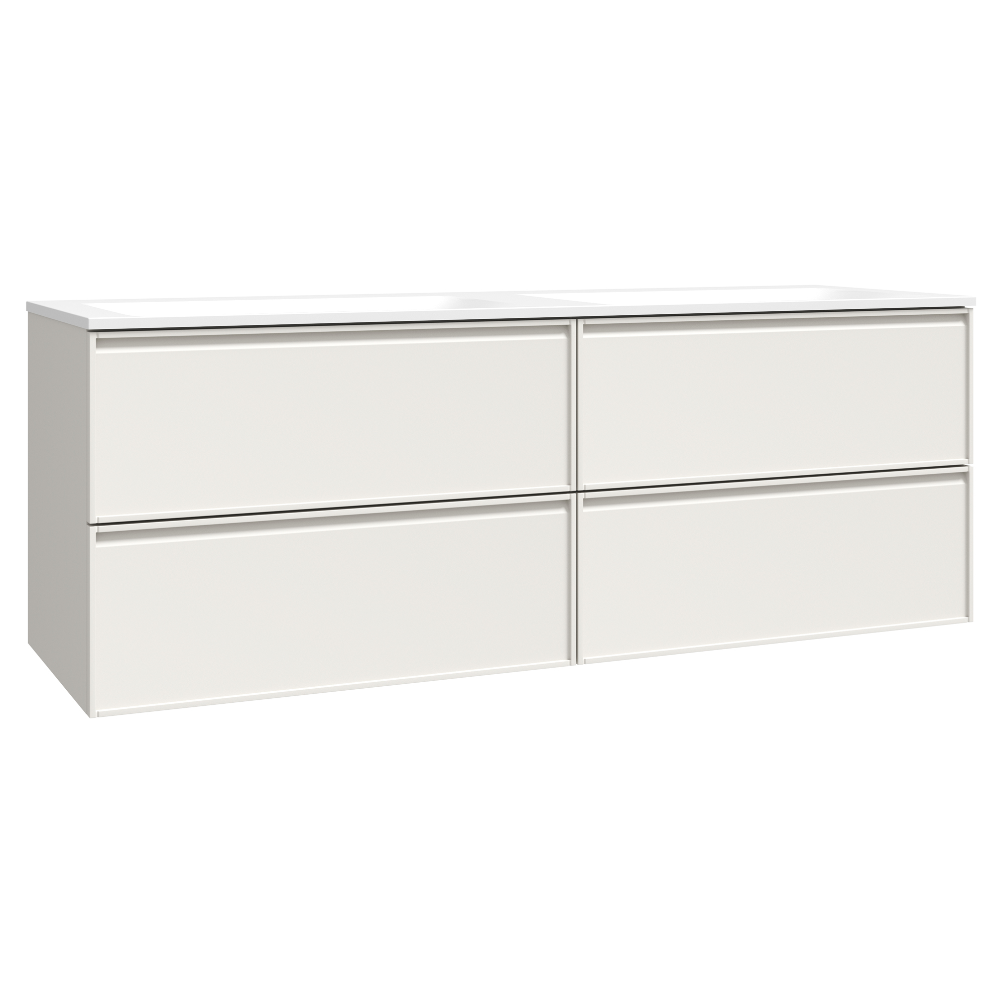 Håndvaskskab Isla Elfenbenshvid Mat 140 cm med Dobbelt Vask Hvid Blank