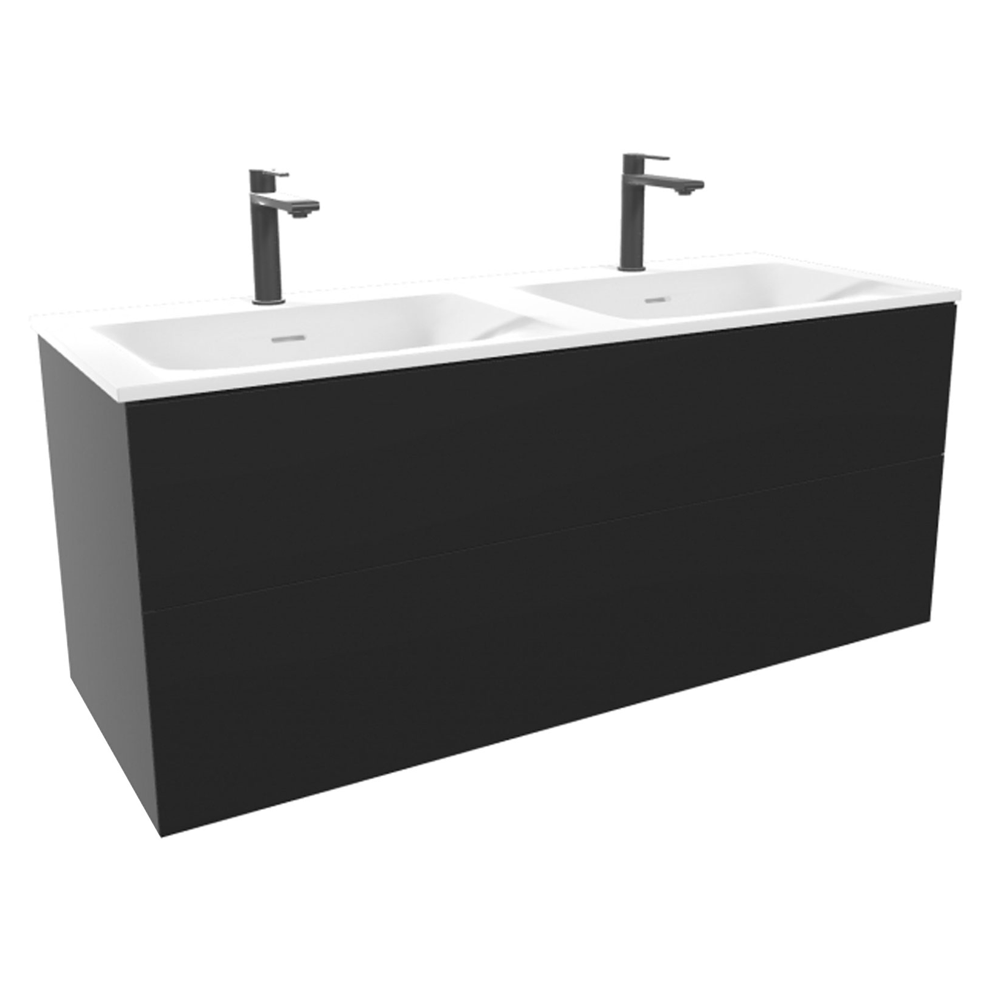 Håndvaskskab Rima Sort Mat 120 cm med Dobbelt Vask Hvid Blank