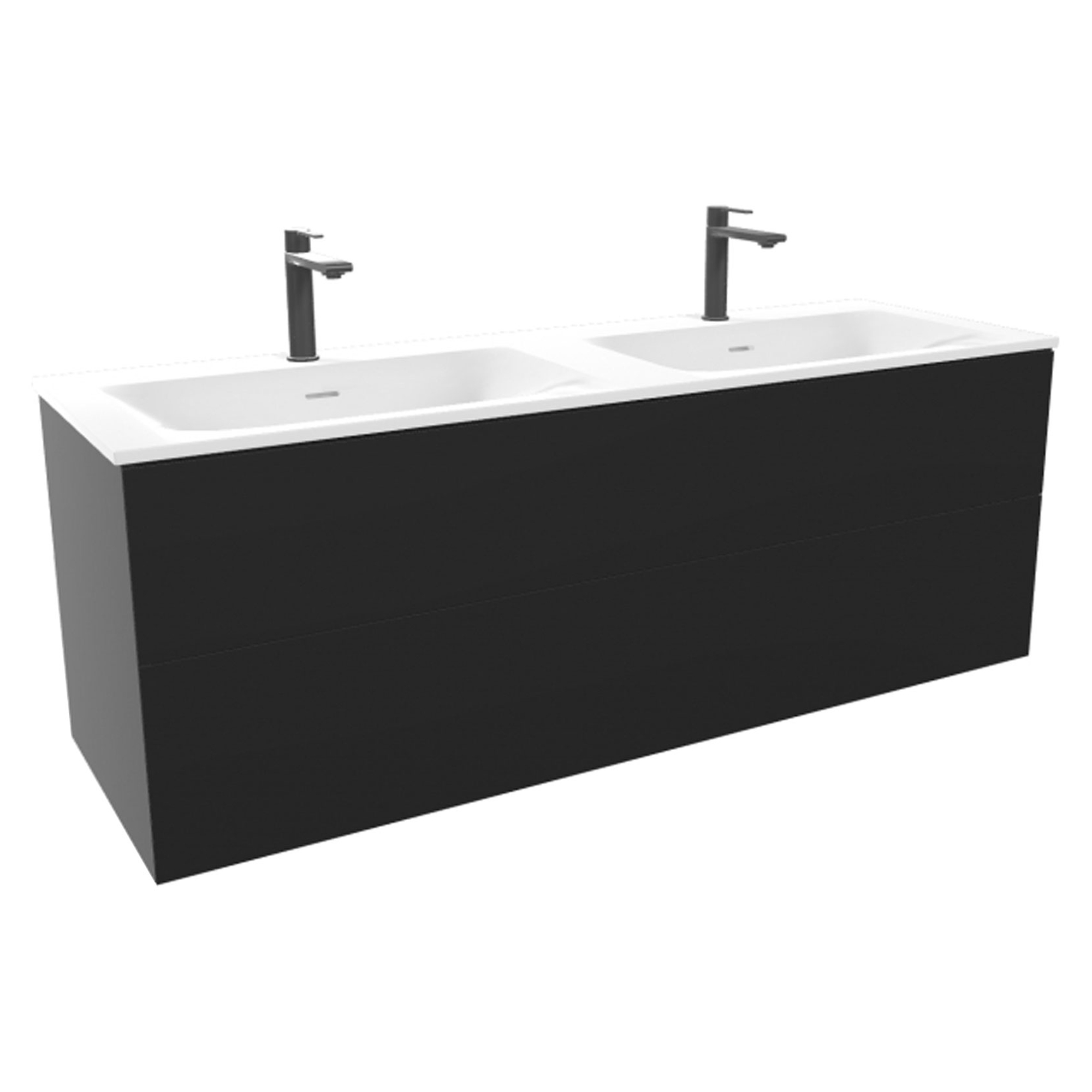 Håndvaskskab Rima Sort Mat 140 cm med Dobbelt Vask Hvid Blank