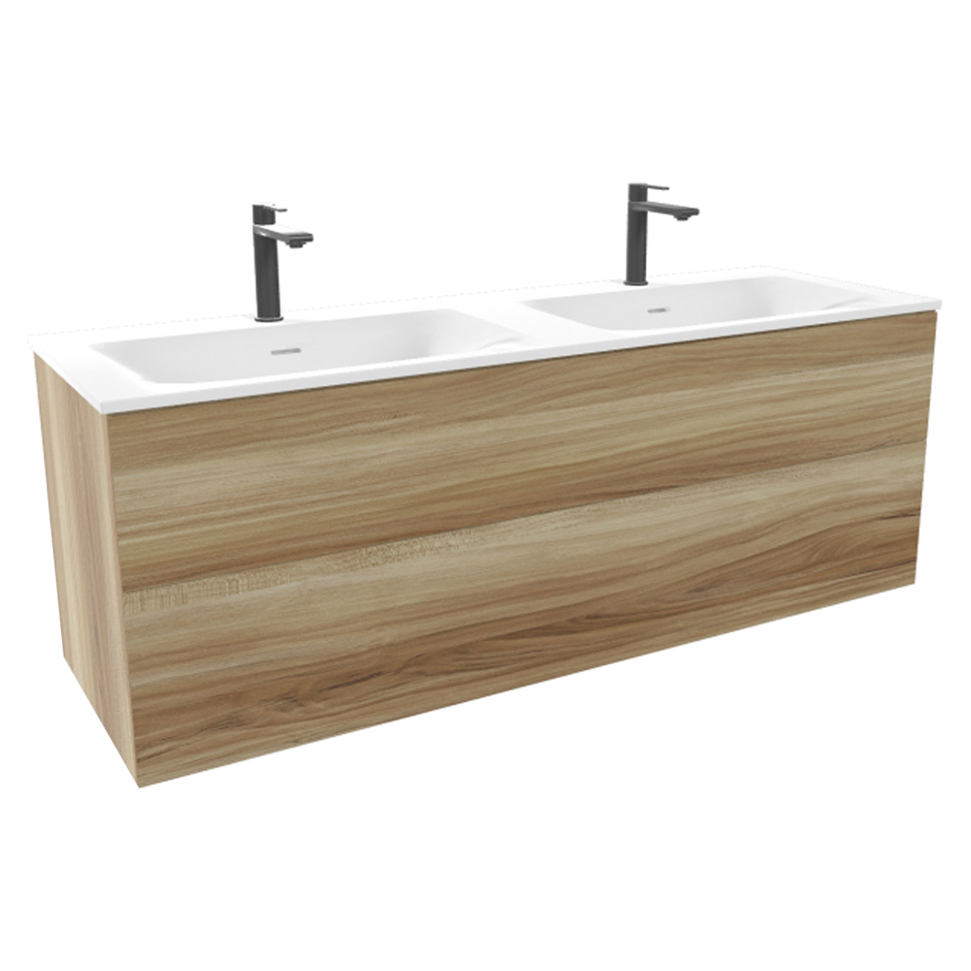 Håndvaskskab Rima Naturlig Eg Mat 140 cm med Dobbelt Vask Hvid Blank