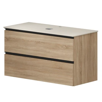 Håndvaskskab Luna Eg Træ 100 cm med Cosentino Bordplade Silestone Lys Beige Poleret