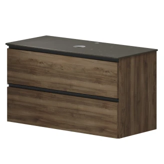 Håndvaskskab Luna Valnød Træ 100 cm med Cosentino Bordplade Silestone Brun Poleret
