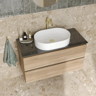 Håndvaskskab Luna Eg Træ 100 cm med Cosentino Bordplade Silestone Brun Poleret