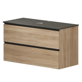 Håndvaskskab Luna Eg Træ 100 cm med Cosentino Bordplade Silestone Brun Poleret