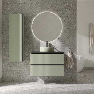 Håndvaskskab Luna Oliv 80 cm med Cosentino Bordplade, Højskab, Spejl, Vask, Håndvaskarmatur & Bundventil