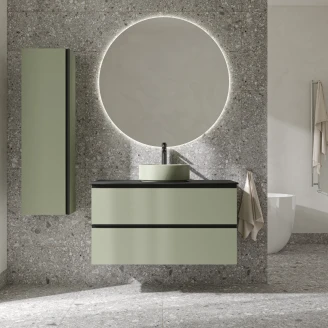 Håndvaskskab Luna Oliv 100 cm med Cosentino Bordplade, Højskab, Spejl, Vask, Håndvaskarmatur & Bundventil