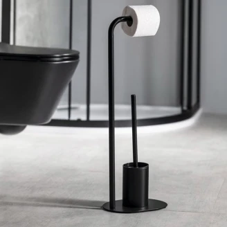 Toiletrulleholder & Børste <strong>Aluma</strong>  Sort Mat