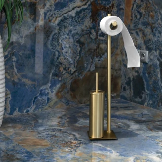 Toiletrulleholder & Børste <strong>Loa</strong>  Guld Mat
