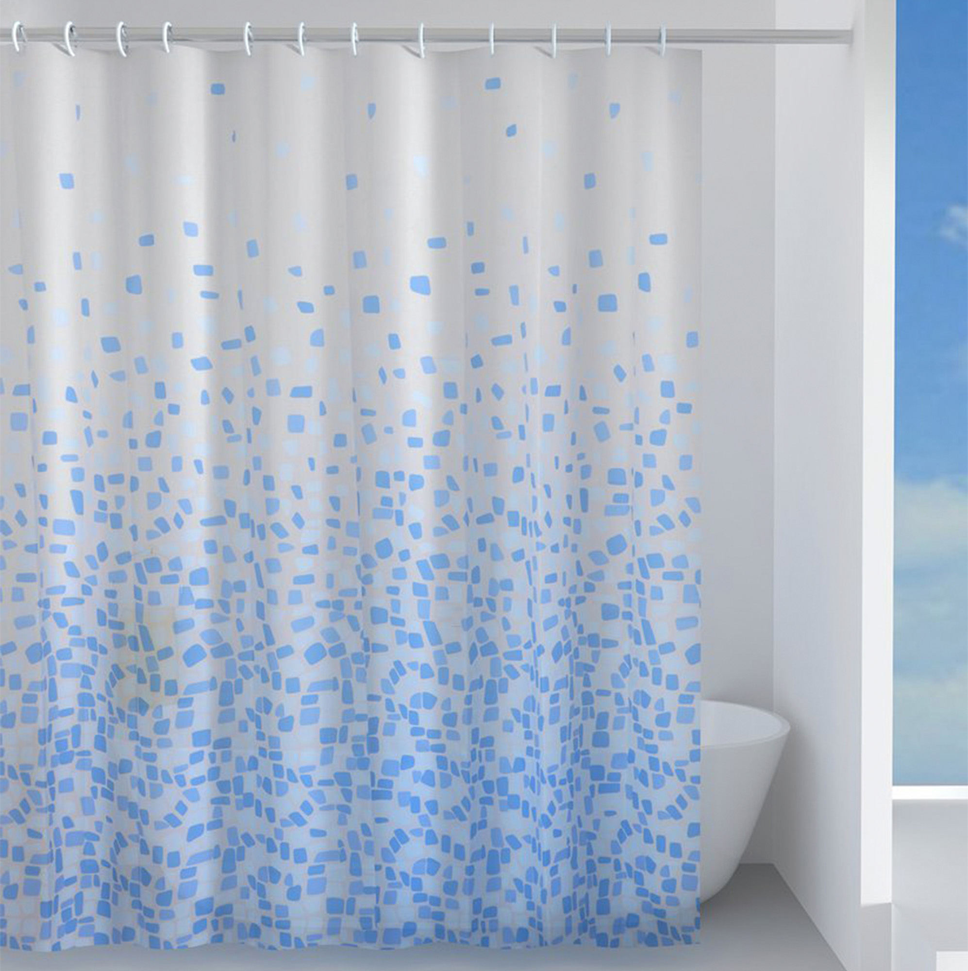 Bruseforhæng Flora 180x200 cm Hvid-Blå