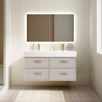 Dobbelt Håndvaskskab Gold <strong>Tandem</strong>  Beige 120 cm med Butler Vask Hvid Blank