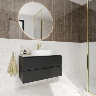 Håndvaskskab Luna Sort 100 cm med Cosentino Bordplade Silestone Lys Beige Poleret