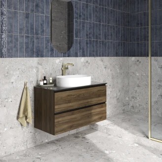 Håndvaskskab Luna Valnød Træ 100 cm med Cosentino Bordplade Silestone Brun Poleret