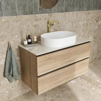 Håndvaskskab Luna Eg Træ 100 cm med Cosentino Bordplade Silestone Lys Beige Poleret