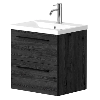 Håndvaskskab <strong>Brook</strong>  Sort Eg Mat 50x38 cm med Vask Hvid & Håndtag Sort