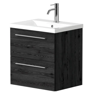 Håndvaskskab <strong>Brook</strong>  Sort Eg Mat 50x38 cm med Vask Hvid & Håndtag Krom