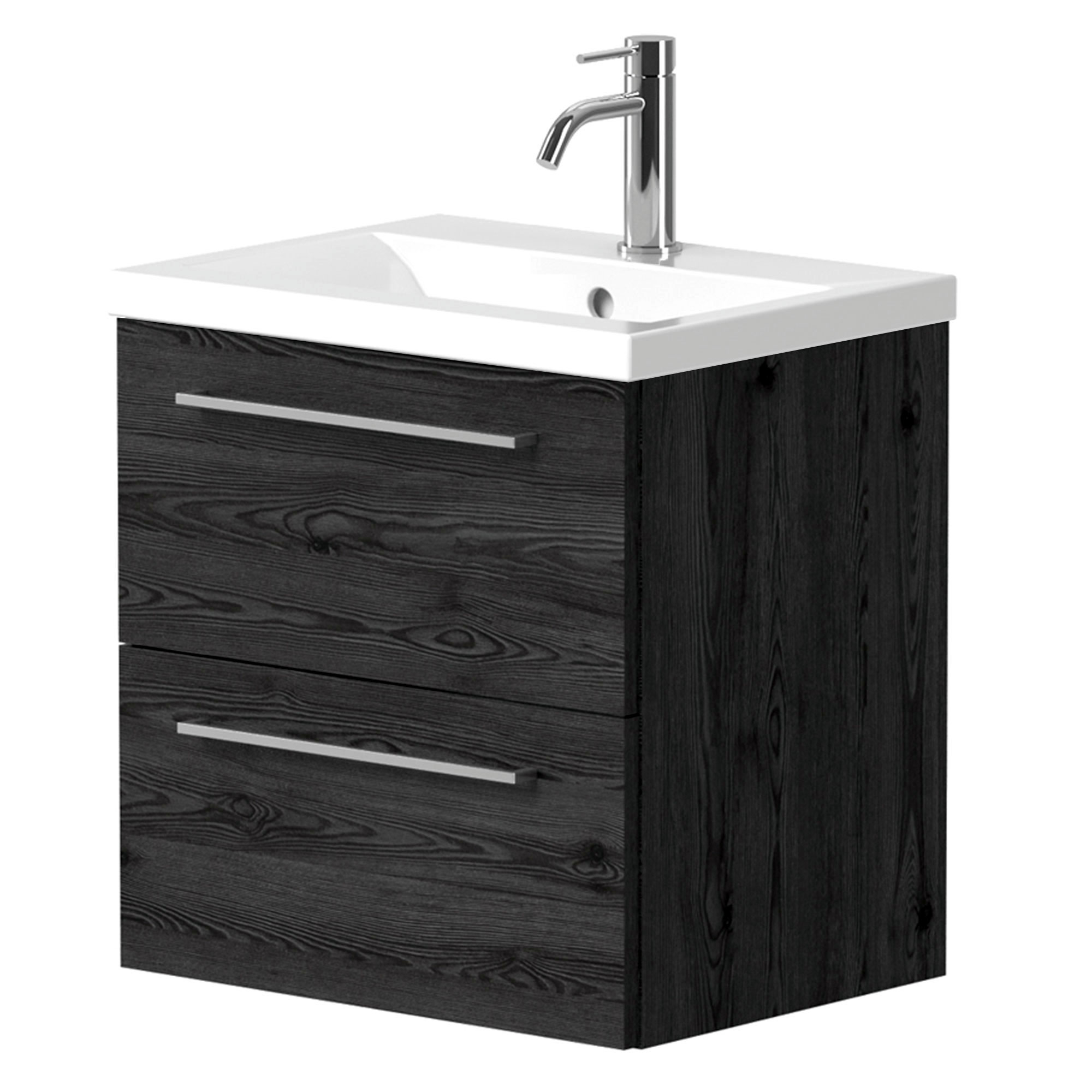 Håndvaskskab Brook Sort Eg Mat 50x38 cm med Vask Hvid & Håndtag Krom