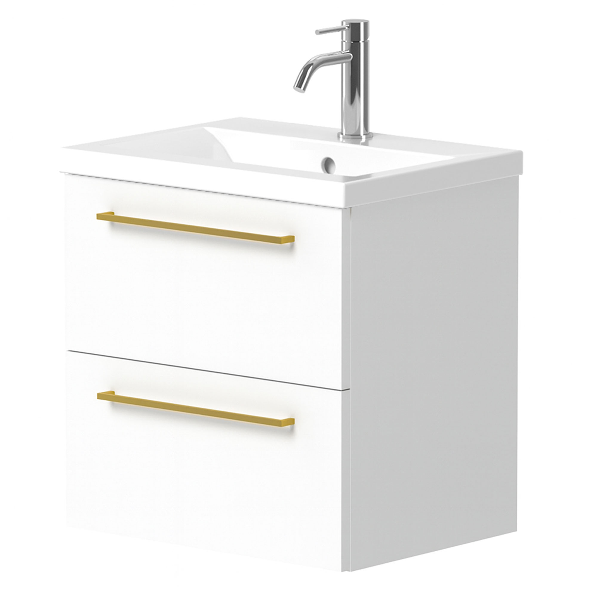 Håndvaskskab Brook Hvid Blank 50x38 cm med Vask Hvid & Håndtag Guld