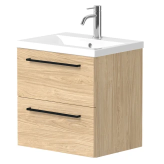 Håndvaskskab <strong>Brook</strong>  Træ Lys Mat 50x38 cm med Vask Hvid & Håndtag Sort