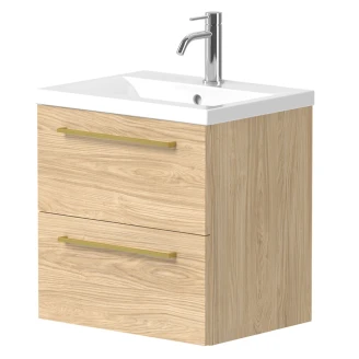 Håndvaskskab <strong>Brook</strong>  Træ Lys Mat 50x38 cm med Vask Hvid & Håndtag Guld