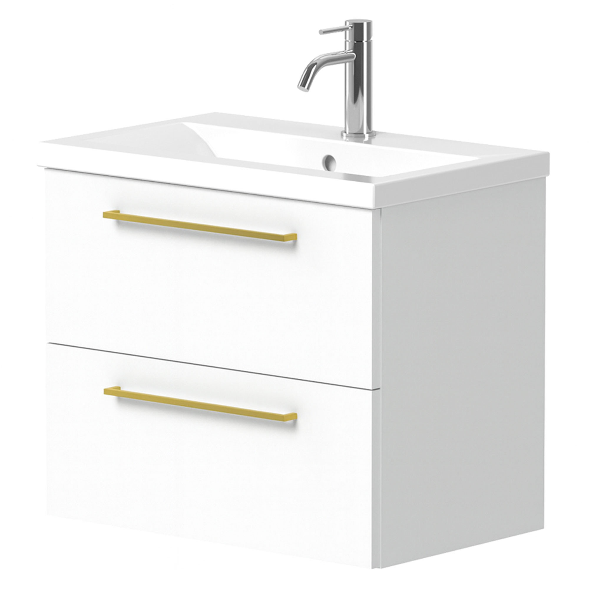 Håndvaskskab Brook Hvid Blank 60x38 cm med Vask Hvid & Håndtag Guld