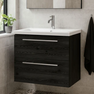 Håndvaskskab <strong>Brook</strong>  Sort Eg Mat 60x38 cm med Vask Hvid & Håndtag Krom