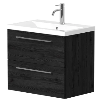 Håndvaskskab <strong>Brook</strong>  Sort Eg Mat 60x38 cm med Vask Hvid & Håndtag Krom