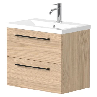 Håndvaskskab <strong>Brook</strong>  Træ Lys Mat 60x38 cm med Vask Hvid & Håndtag Sort