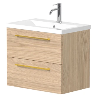 Håndvaskskab <strong>Brook</strong>  Træ Lys Mat 60x38 cm med Vask Hvid & Håndtag Guld