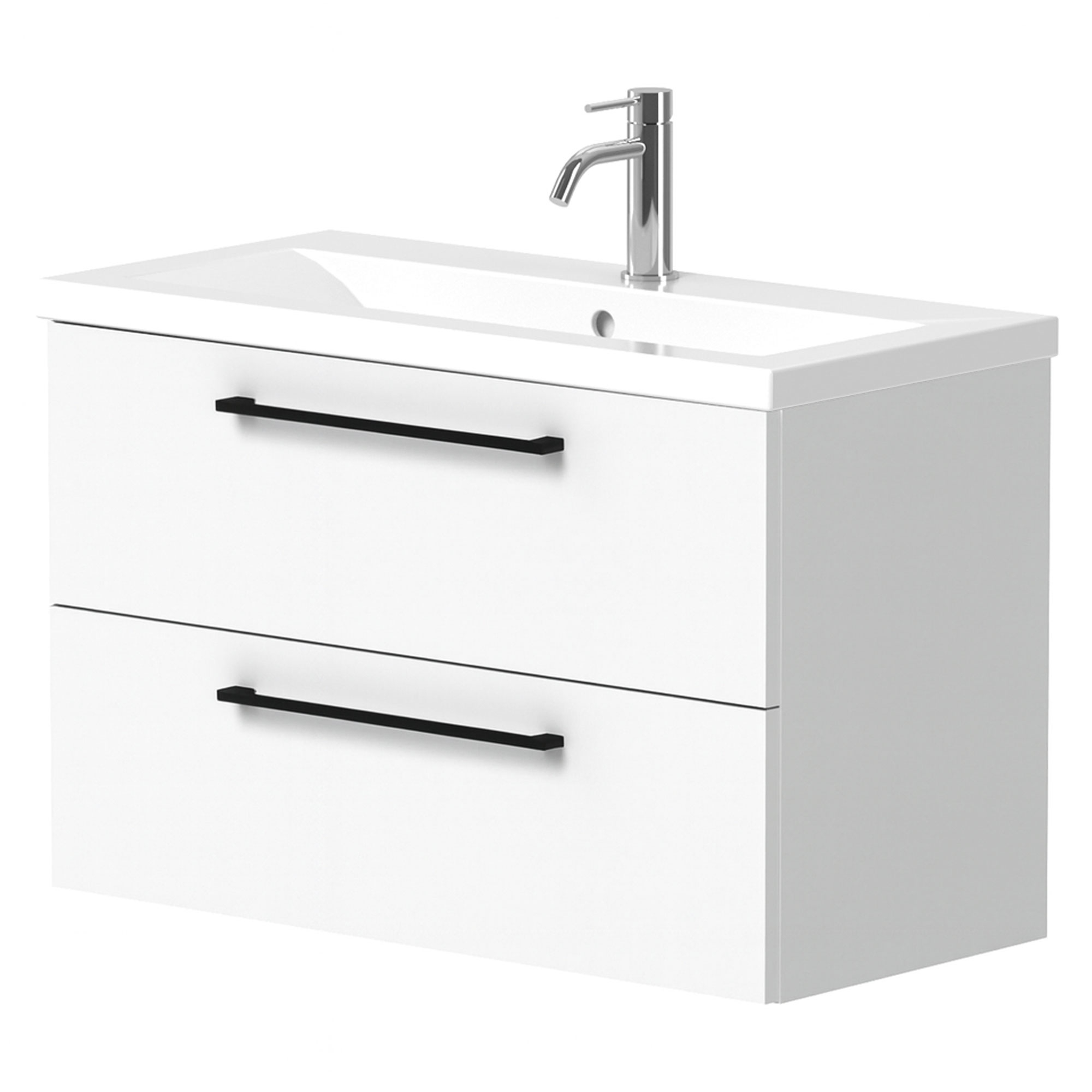 Håndvaskskab Brook Hvid Blank 80x38 cm med Vask Hvid & Håndtag Sort