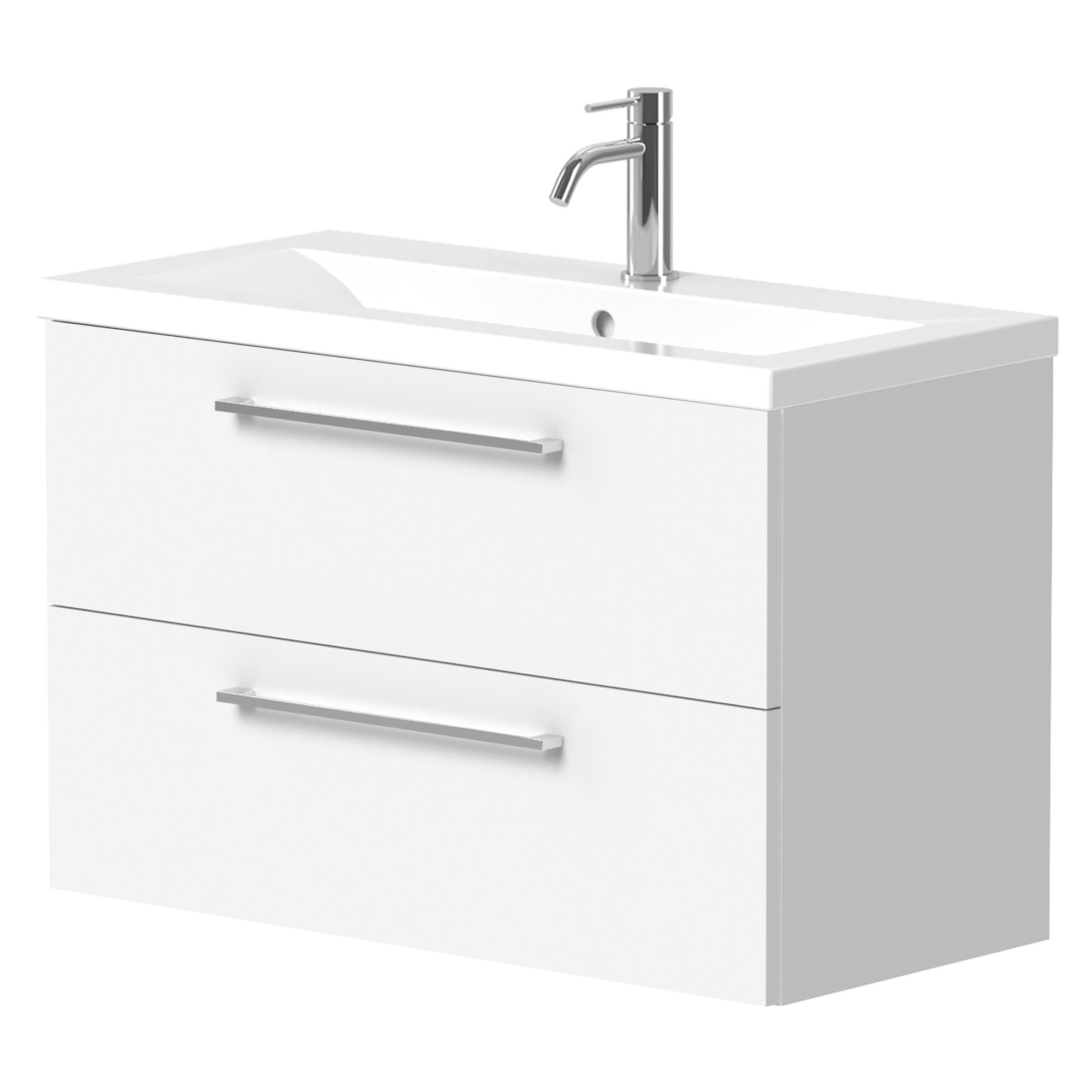 Håndvaskskab Brook Hvid Blank 80x38 cm med Vask Hvid & Håndtag Krom