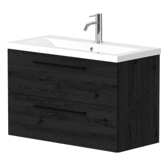 Håndvaskskab <strong>Brook</strong>  Sort Eg Mat 80x38 cm med Vask Hvid & Håndtag Sort