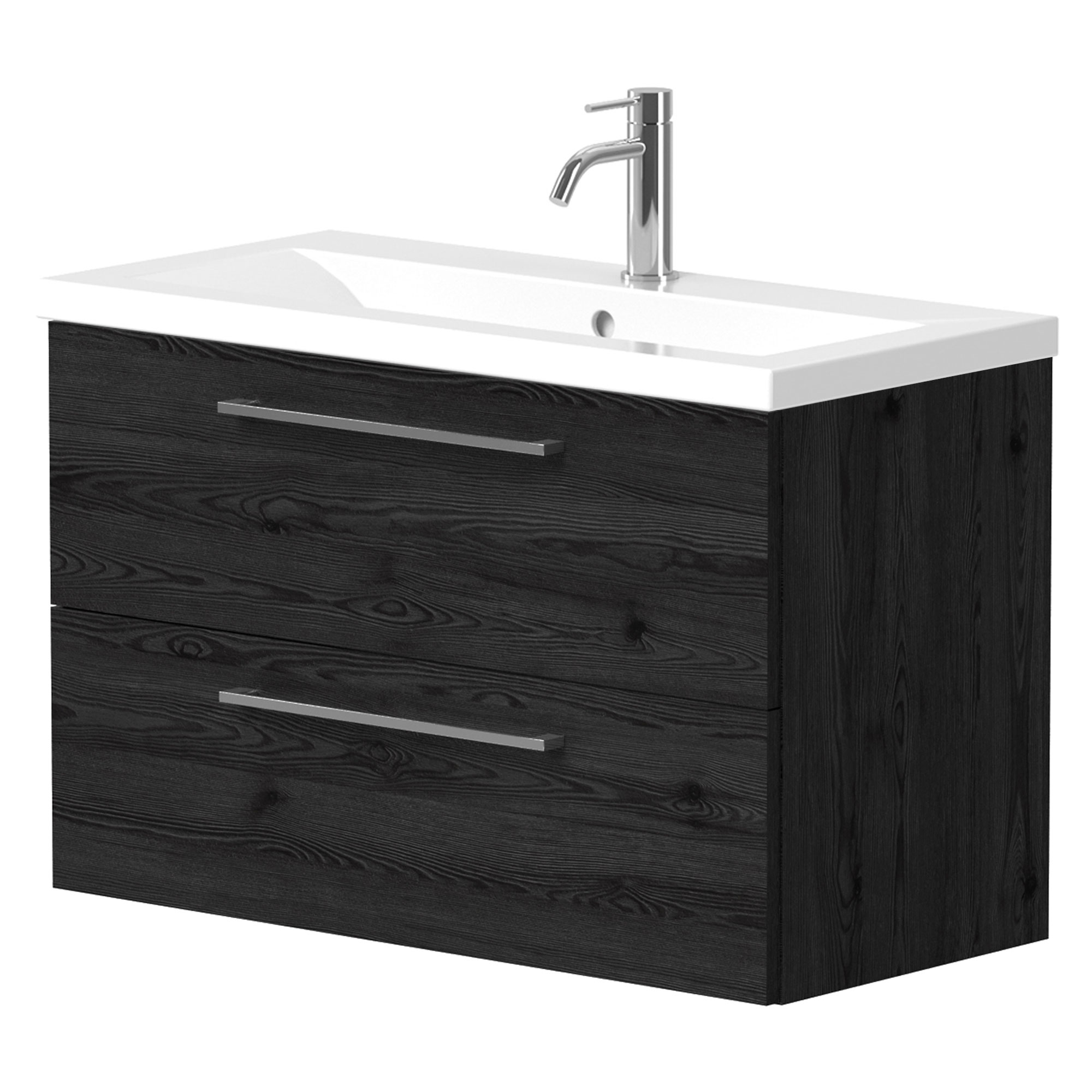 Håndvaskskab Brook Sort Eg Mat 80x38 cm med Vask Hvid & Håndtag Krom