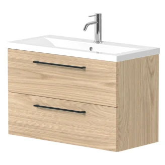 Håndvaskskab <strong>Brook</strong>  Træ Lys Mat 80x38 cm med Vask Hvid & Håndtag Sort